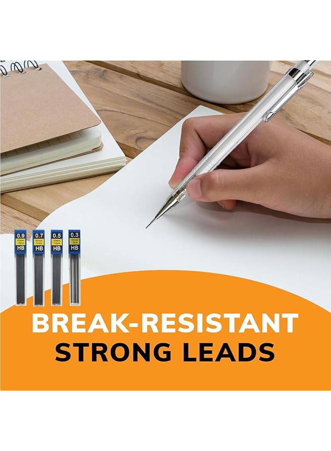 إيروريكس مجموعة أقلام رصاص ميكانيكية مكونة من 4 قطع أقلام رصاص شفافة بقياس 0.3 و0.5 و0.7 و0.9 مم مع 4 علب من رصاص قلم رصاص HB وممحاة أوتوماتيكية وقلم رصاص للرسم والرسم، أدوات مدرسية للكتابة والرسم - Image 3