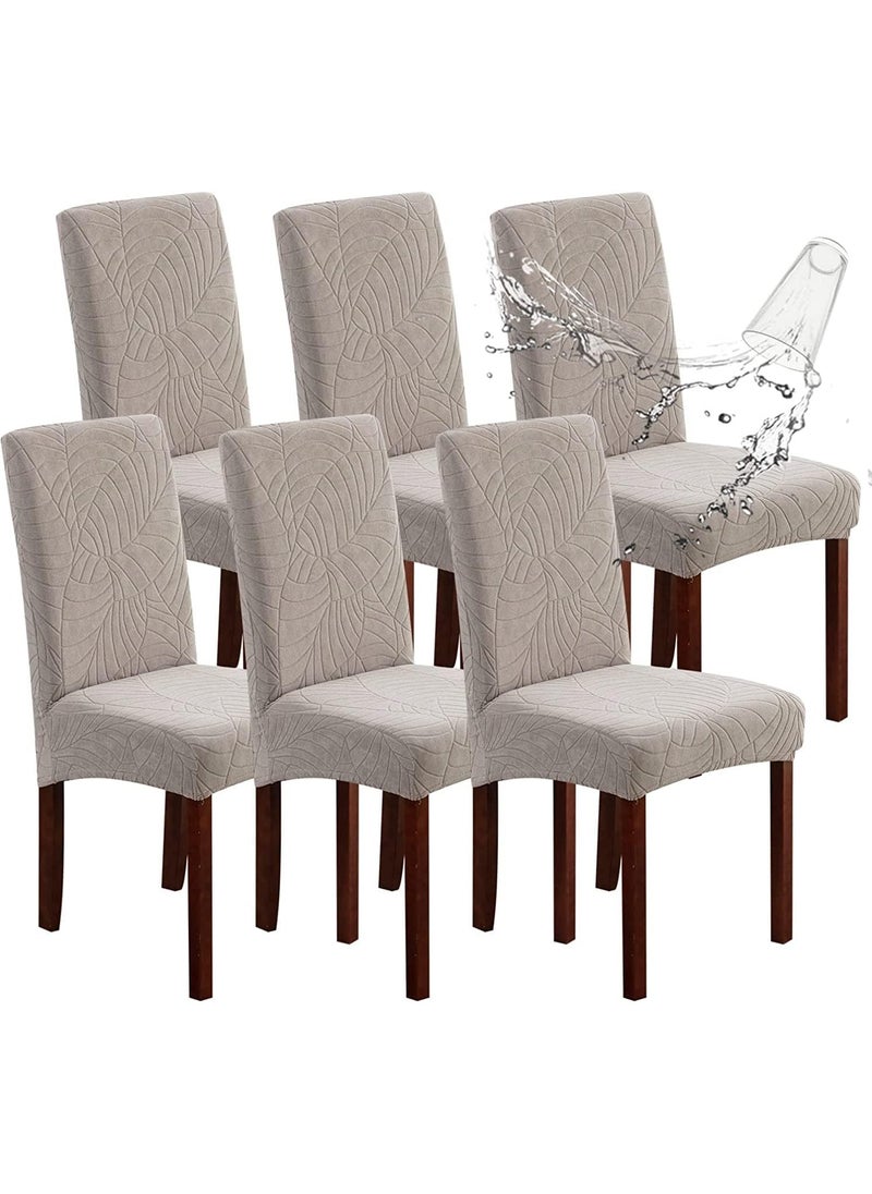 Hihonor Waterproof Chair Covers for Dining Room, Stretch Jacquard Dining Chair Slipcovers, Removable Washable Chair Protector for Kitchen, Hotel, Restaurant, (6 PCS,Light-gray)  - Image 1