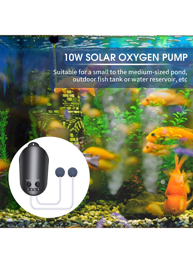 Generic 10W Solar Oxygen Pump With Pipe Air Stone Bracket Fish Tank Oxygenator 3 Adjustable Modes Aquarium Oxygen Aerator for Small Pond Emergency Fishing Bird Bath  - Image 1