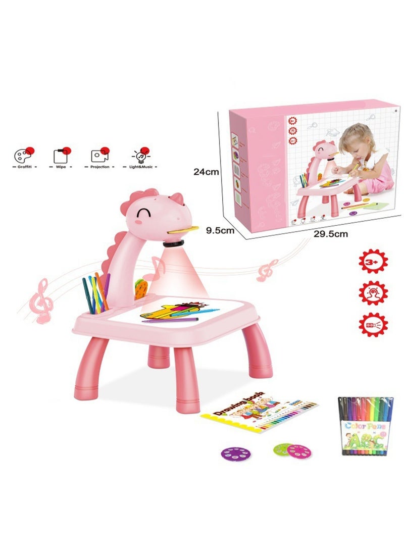 Pink Dinosaur Projection Table, Children'S Drawing Projector With Flashlight Slide Projector Toy, Tracing Sketch Table With Light Music, Suitable For Early Art Learning Game Gifts - Image 2