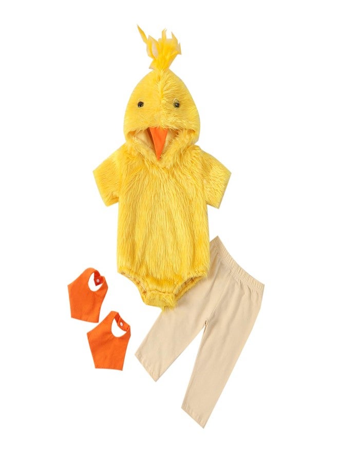 BeQeuewll Halloween Baby Costumes Newborn Infant Chicken Costume Hooded Bubble Romper Leggings Shoe Covers Toddler Cosplay Set(Chicken 3pcs, 18-24 Months - Image 2