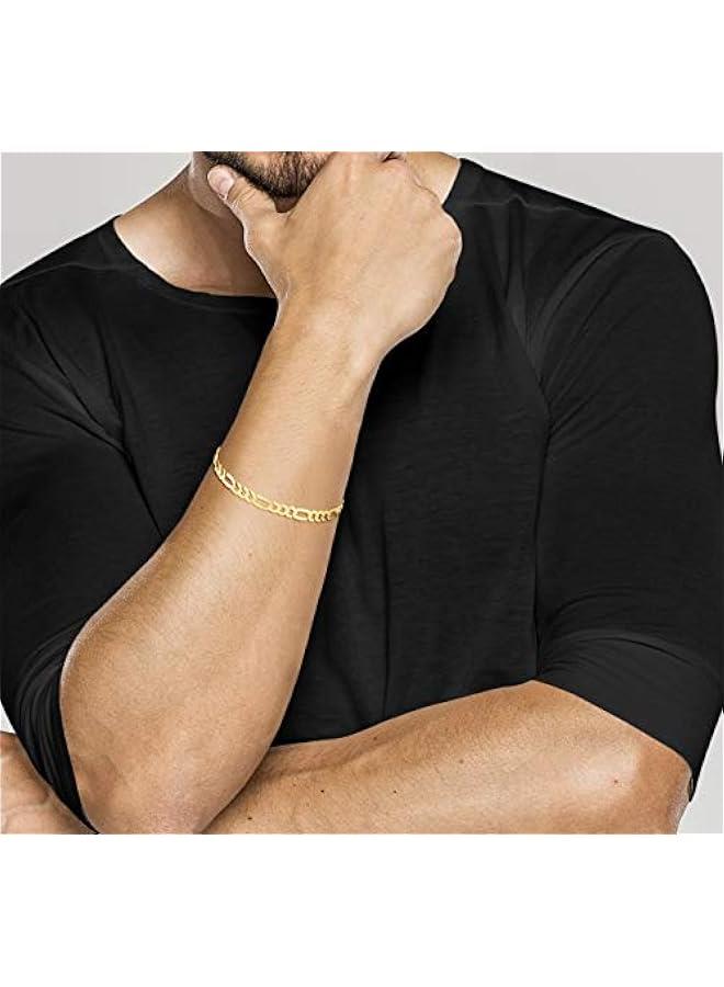 Arabest Solid 18K Gold Over Sterling Silver Italian 5mm Diamond-Cut Figaro Chain Bracelet for Women Men, 925 Made in Italy - Image 3