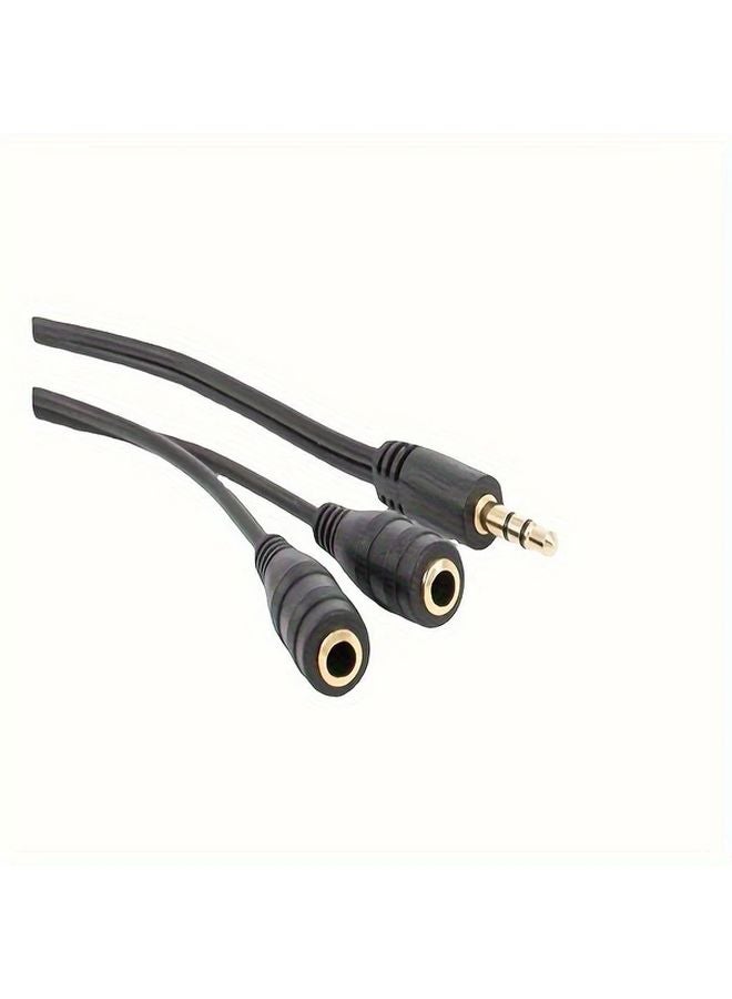Black 3 5mm Dual Audio Splitter Cable Male to Female Headphone Sharing Adapter - Image 2