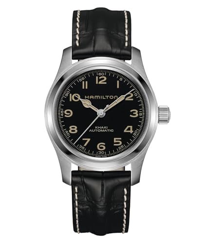 Hamilton Khaki Field Murph Automatic Men's Watch, 42mm Stainless Steel Case, Swiss Made, Black Dial Analog Wrist Watch for Men, 100m Waterproof, Sapphire Crystal, Cow Leather Strap - Image 2