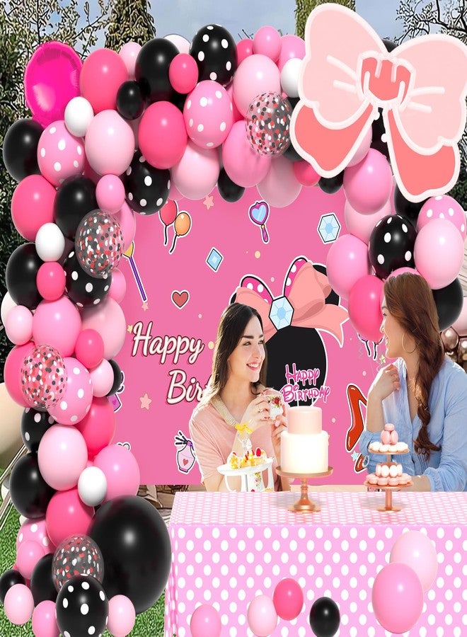 Janinus Pink Mouse Birthday Decorations of Pink Mouse Balloon Arch Kit with Backdrop & Tablecloth - Mouse Balloon Garland Different Sizes 5 12 Inch Pink Black Balloons for Girls Baby Shower Birthday Decor - Image 3
