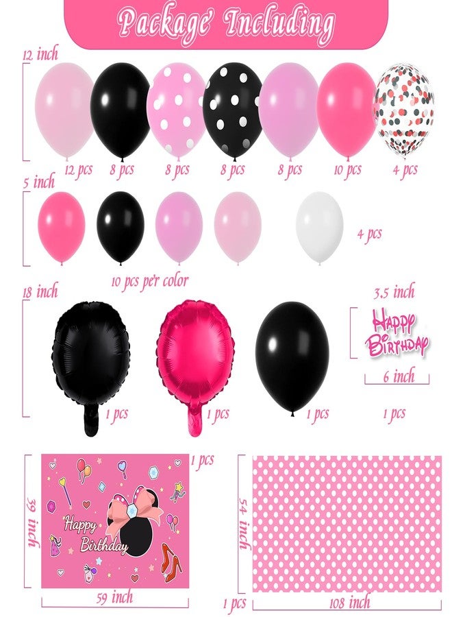 Janinus Pink Mouse Birthday Decorations of Pink Mouse Balloon Arch Kit with Backdrop & Tablecloth - Mouse Balloon Garland Different Sizes 5 12 Inch Pink Black Balloons for Girls Baby Shower Birthday Decor - Image 2
