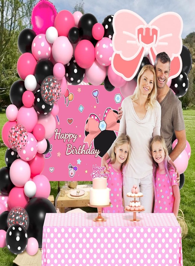 Janinus Pink Mouse Birthday Decorations of Pink Mouse Balloon Arch Kit with Backdrop & Tablecloth - Mouse Balloon Garland Different Sizes 5 12 Inch Pink Black Balloons for Girls Baby Shower Birthday Decor - Image 4