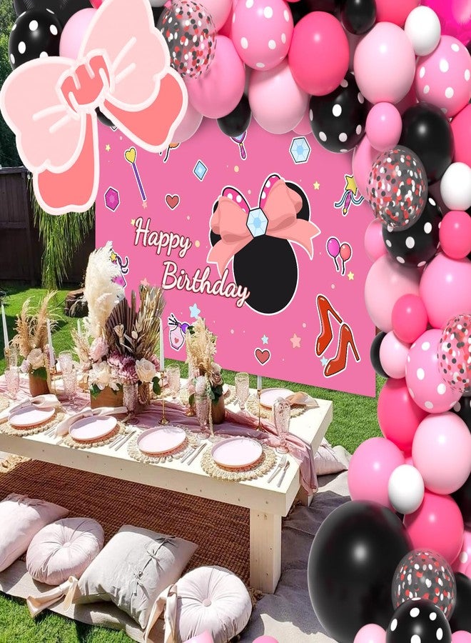 Janinus Pink Mouse Birthday Decorations of Pink Mouse Balloon Arch Kit with Backdrop & Tablecloth - Mouse Balloon Garland Different Sizes 5 12 Inch Pink Black Balloons for Girls Baby Shower Birthday Decor - Image 5