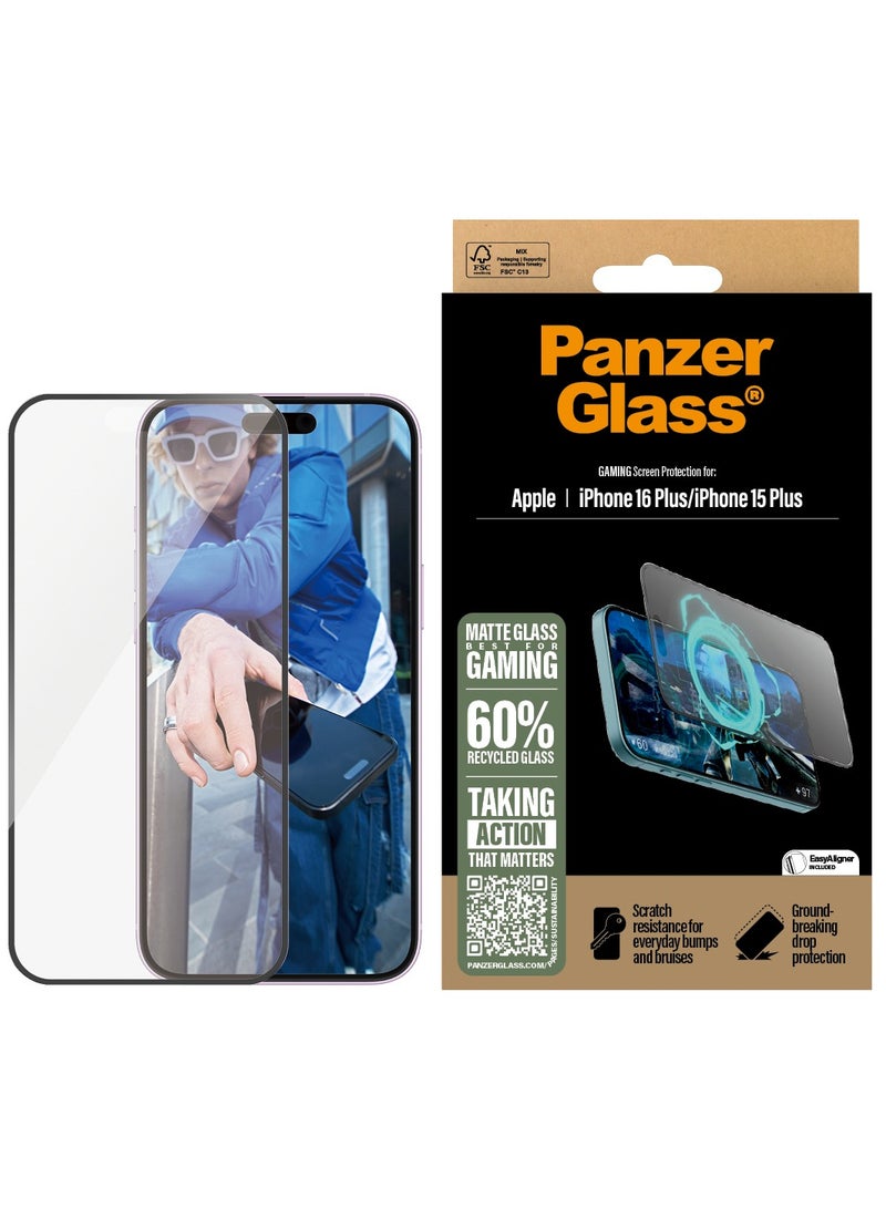 PanzerGlass حماية شاشة زجاجية غير لامعة من بانزر جلاس® لجهاز آبل آيفون 16 بلس، EasyAligner، مضادة للتوهج ومضادة لبصمات الأصابع، زجاج مقسى، حساسية لمسية عالية، سطح سلس للغاية - Image 1