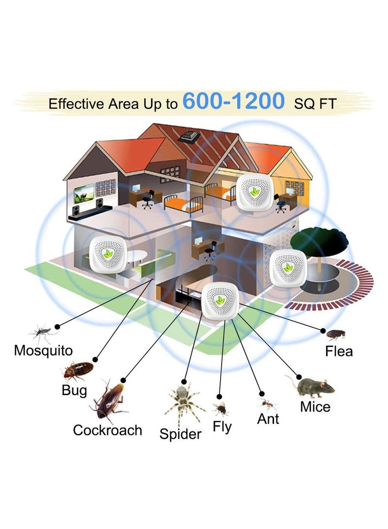 4PCS Ultrasonic Pest Repeller, Efficient Spider and Mosquito Repellent Indoor Ultrasonic Pest Control Device Repelling Spider, Mosquitoes, Mouse, Cockroach and Other Rodents, 100% Safe
