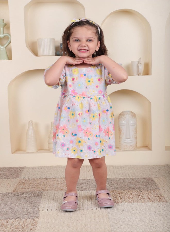 POLKA TOTS Half Sleeves Floral Print Frock with Headband - Multicolor -2-3 Y - Image 5