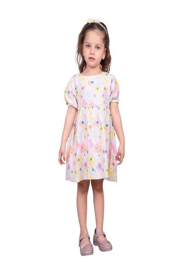 POLKA TOTS Half Sleeves Floral Print Frock with Headband - Multicolor -2-3 Y - Image 1