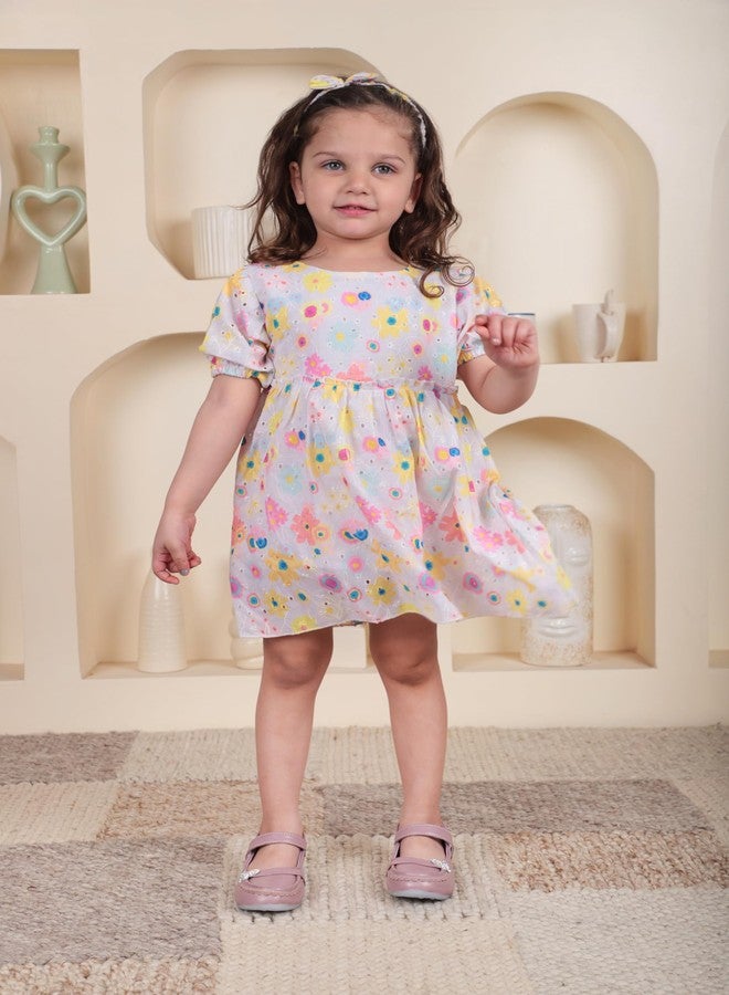 POLKA TOTS Half Sleeves Floral Print Frock with Headband - Multicolor -2-3 Y - Image 3