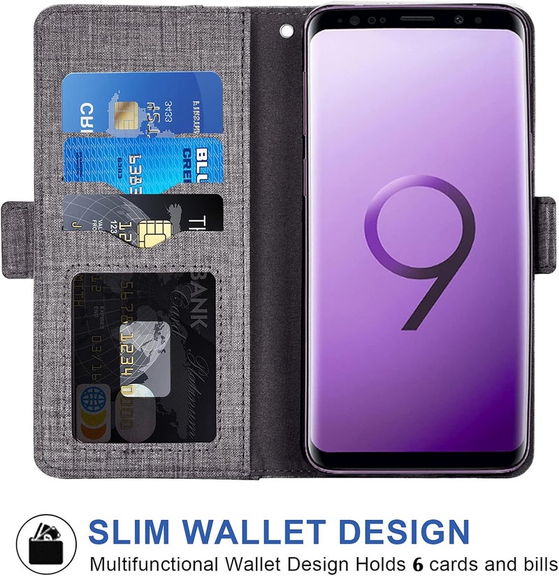 Asuwish Compatible with Samsung Galaxy S9 Wallet Case Tempered Glass Screen Protector and Leather Flip Cover Card Holder Stand Cell Accessories Phone Cases for Glaxay S 9 Edge 9S GS9 Women Men Gray - Image 3