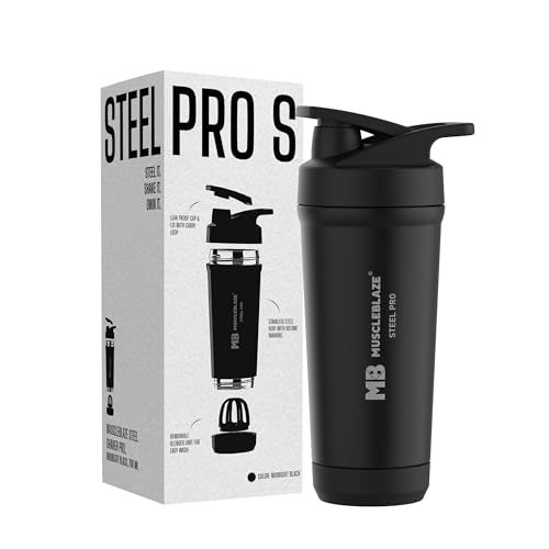 MuscleBlaze Stainless Steel Gym Shaker Pro (Black, 700ml) - Image 2