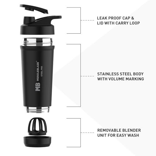 MuscleBlaze Stainless Steel Gym Shaker Pro (Black, 700ml) - Image 5