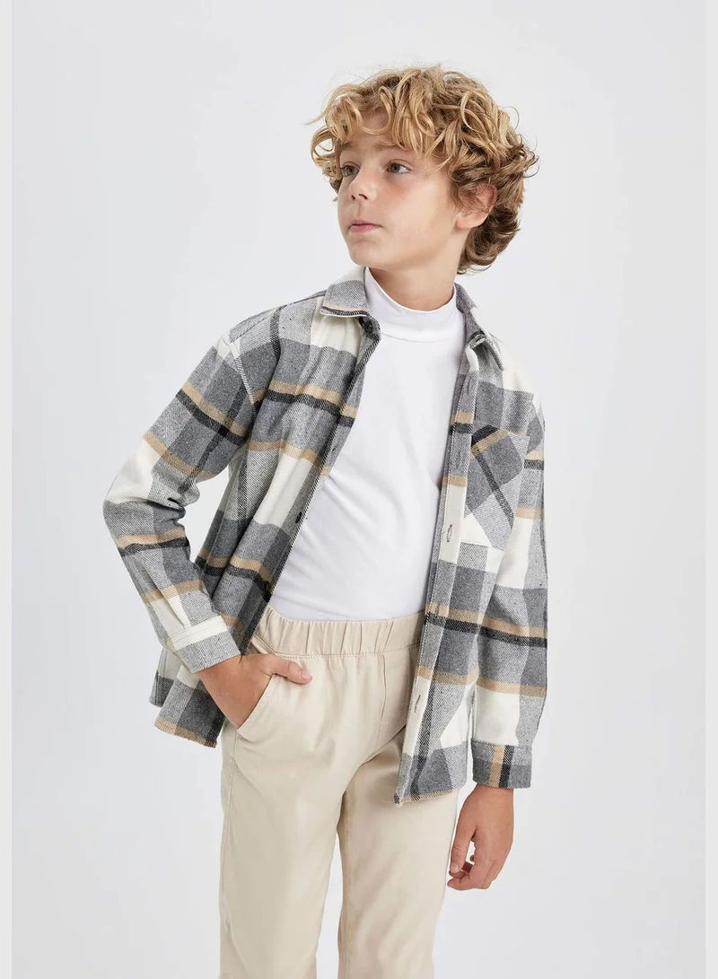 DeFacto Boy Oversize Fit Polo Neck Woven Long Sleeve Shirt