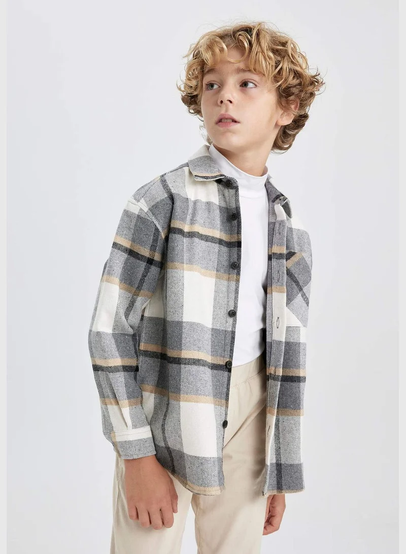 DeFacto Boy Oversize Fit Polo Neck Woven Long Sleeve Shirt