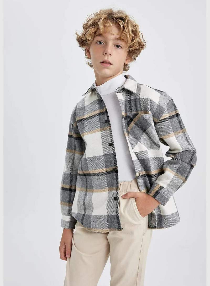 DeFacto Boy Oversize Fit Polo Neck Woven Long Sleeve Shirt