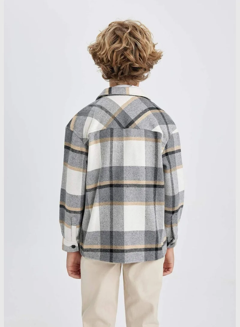 DeFacto Boy Oversize Fit Polo Neck Woven Long Sleeve Shirt