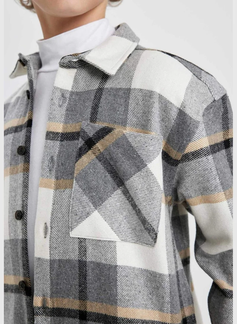DeFacto Boy Oversize Fit Polo Neck Woven Long Sleeve Shirt