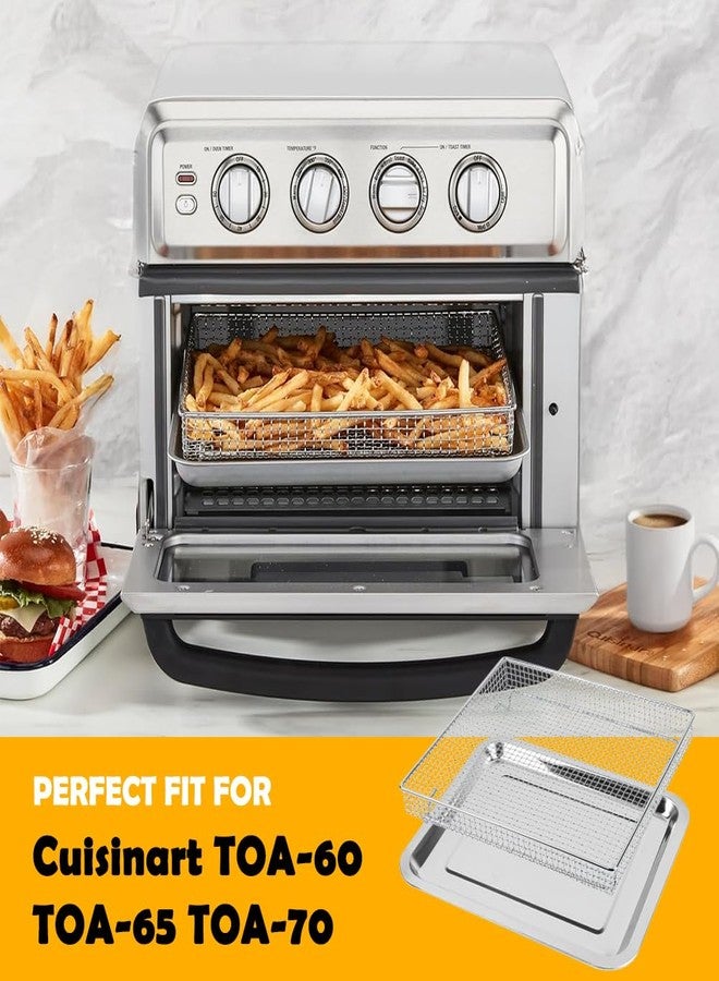YQL Stainless Steel Air Fryer Basket and Tray Set, Compatible with Cuisinart TOA-60 TOA-65 TOA-70, Mesh Wire Rack & Baking Pan Replacement for Convection Toaster Oven, Dishwasher Safe - Image 2