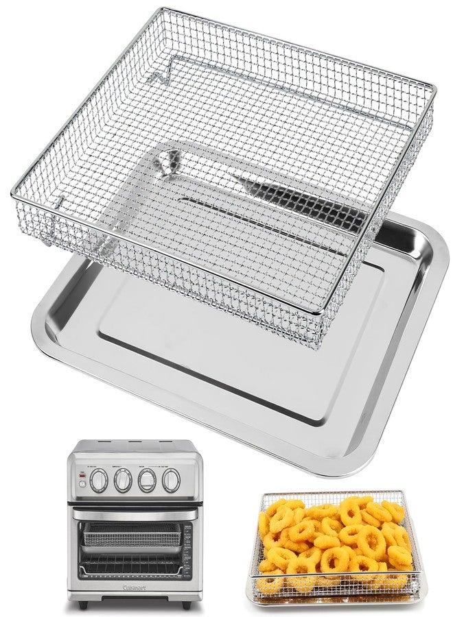 YQL Stainless Steel Air Fryer Basket and Tray Set, Compatible with Cuisinart TOA-60 TOA-65 TOA-70, Mesh Wire Rack & Baking Pan Replacement for Convection Toaster Oven, Dishwasher Safe - Image 1