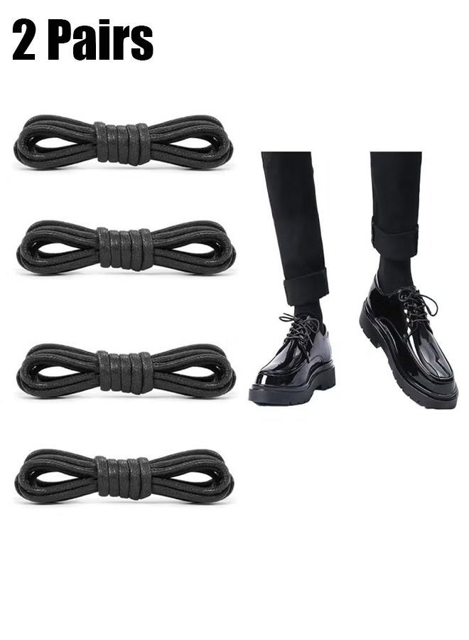 2 Pairs Black Waxed Cotton Round Shoelaces, Soft, Easy to Knot, for Men's Formal Shoes and Casual Boots - Image 1