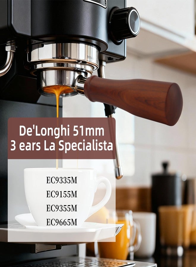 ShanSon Espresso 51mm Bottomless Portafilter with Stainless Steel 3 Ears Filter Basket,Natural Wood Handle,18g Filter Basket Included,for De'Longhi La Specialista - Image 5
