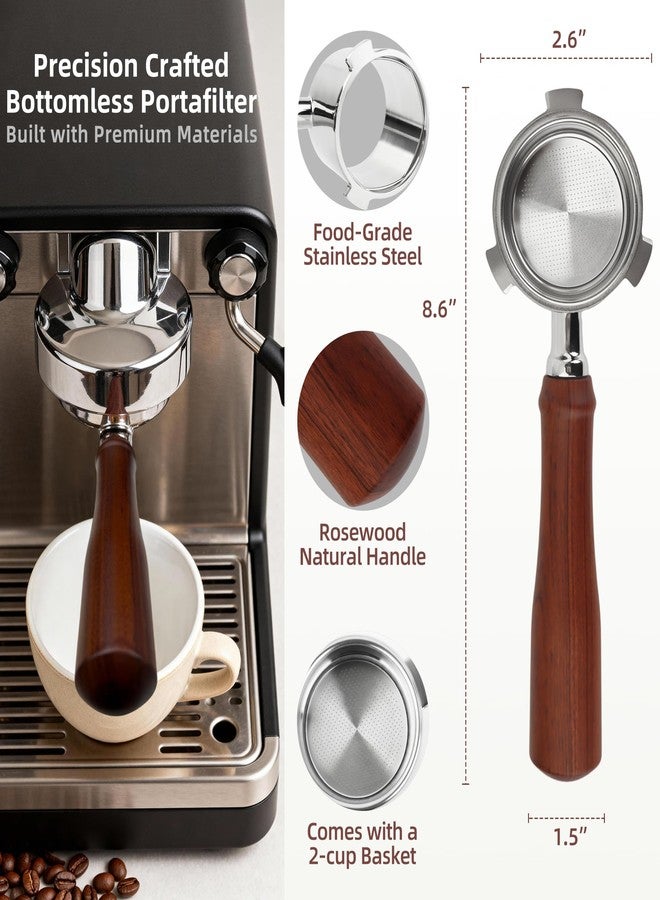 ShanSon Espresso 51mm Bottomless Portafilter with Stainless Steel 3 Ears Filter Basket,Natural Wood Handle,18g Filter Basket Included,for De'Longhi La Specialista - Image 2