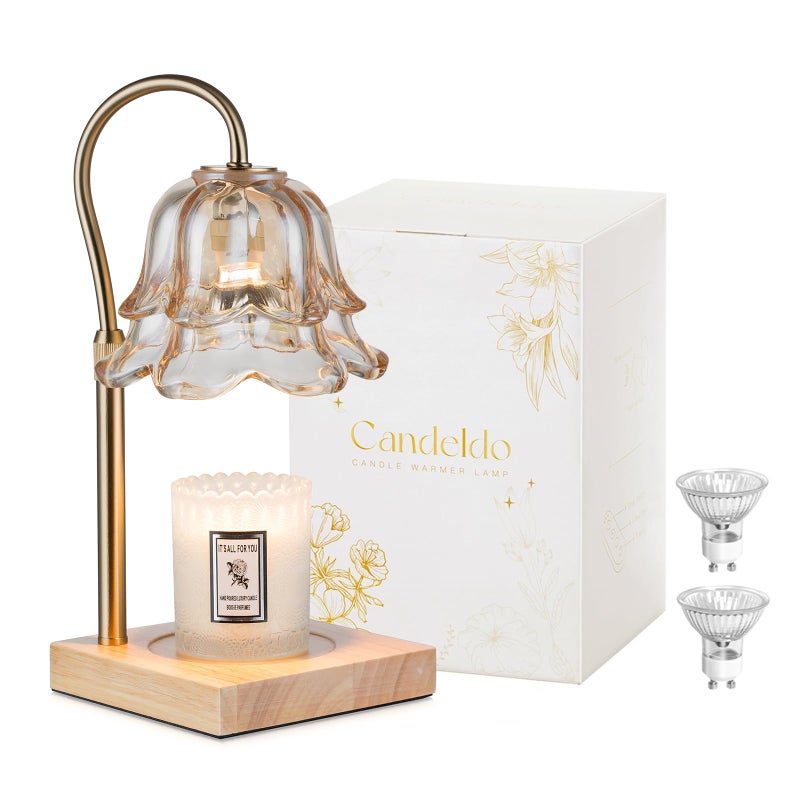 Candeldo Candle Warmer Lamp with Timer: Flower Gold Candle Lamps Height Adjustable Wax Melt House Warming Gifts New Home Decor Mothers Day Birthday Gift for Women Mom - Image 1
