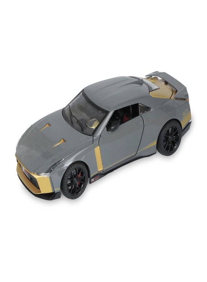 SMALL CLAP® Miniauto 1:24 Nissan GTR 50 Diecast Model Pull Back | Openable Door Function | Front Hood & Back Dicky Openable | Front & Back Lamp Can be On | Lights & Music for 3 Years & above (Grey) - Image 1