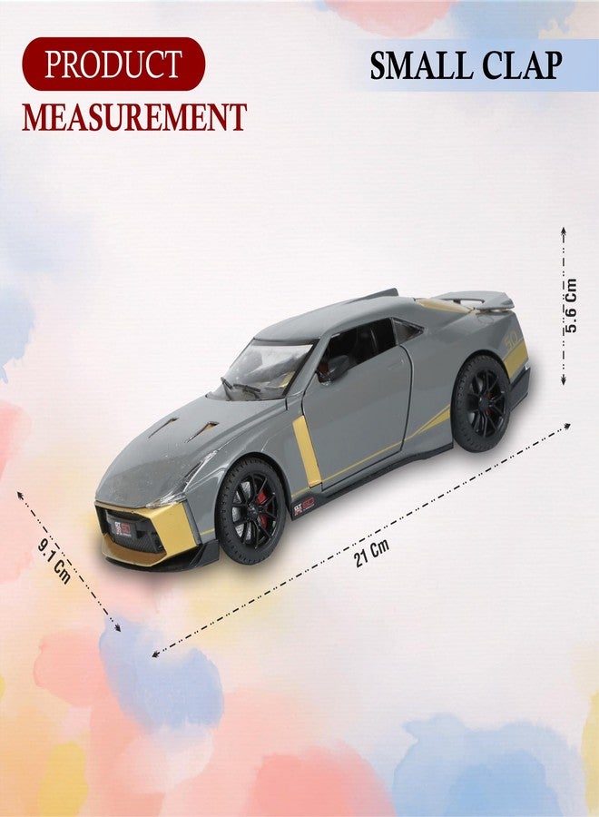 SMALL CLAP® Miniauto 1:24 Nissan GTR 50 Diecast Model Pull Back | Openable Door Function | Front Hood & Back Dicky Openable | Front & Back Lamp Can be On | Lights & Music for 3 Years & above (Grey) - Image 3