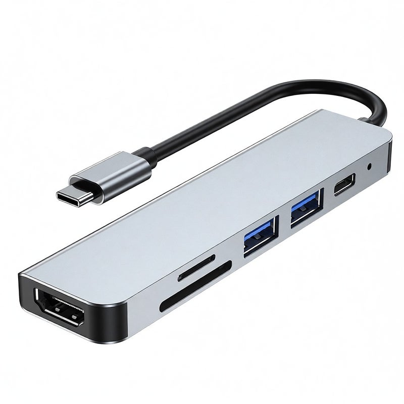 منفذ Anwintek 6 في 1 من النوع C إلى منفذ شحن PD 87 واط + منفذ USB 3.0 640 ميجا بايت في الثانية + منفذ USB 2.0 + منفذ SD + منفذ TF + مدى عرض HD 4K@30 هرتز - دالة انعكاس الشاشة و دوال OTG - لون رمادي - Image 1