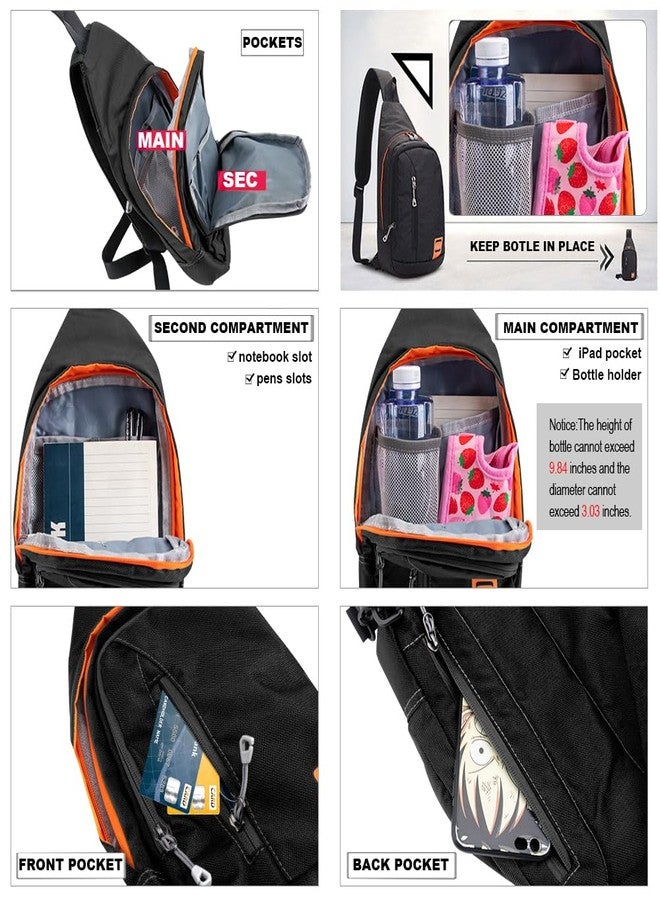Peicees Small Outdoor Chest Sling Shoulder Bag, Waterproof Lightweight Nylon, Gym Bike Running Crossbody Daypack, Hiking Cycling Camping Travel Sling Backpack for Men and Women College Teen Boys Girls - Image 3