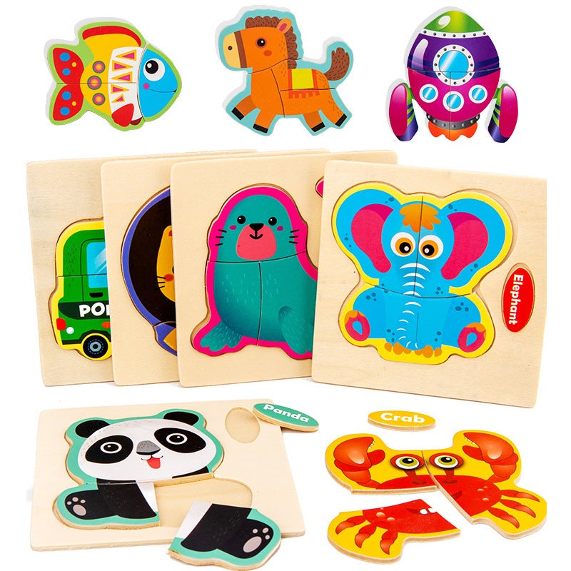 Wooden Kidsren'S Toys Cognitive Stereo Cartoon Pattern Puzzle Toys Early Education Educational Wooden Puzzle Toys - Image 4