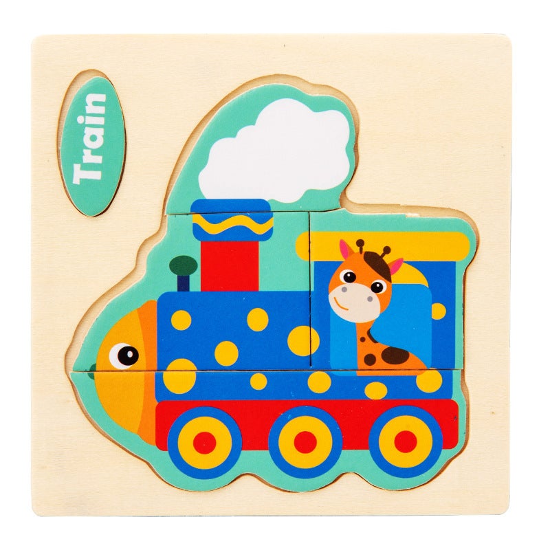 Wooden Kidsren'S Toys Cognitive Stereo Cartoon Pattern Puzzle Toys Early Education Educational Wooden Puzzle Toys - Image 1