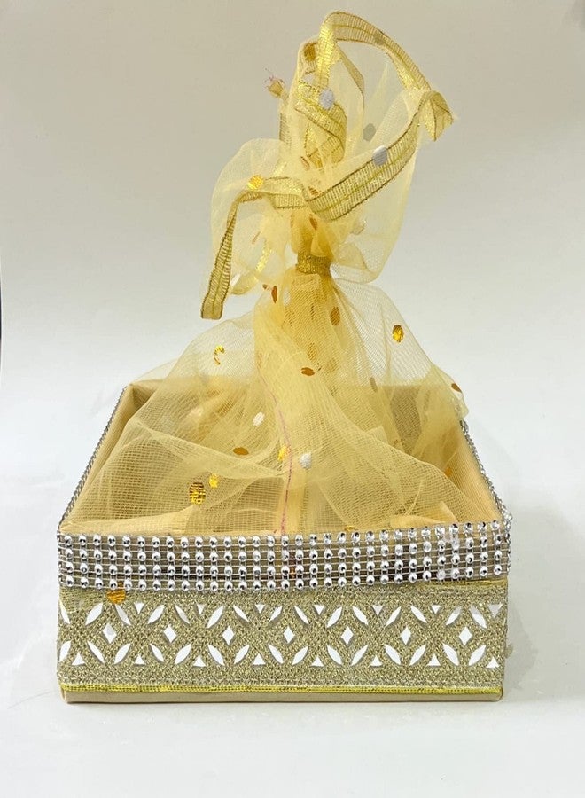 KHUSHA CREATIONS Gift Packing Basket/Fancy Gift Hamper Basket, Baby Shower Gifting, Diwali Dry Fruit Hamper, Wedding Return Gift Trays (8x8x2.5 inches) - Image 1