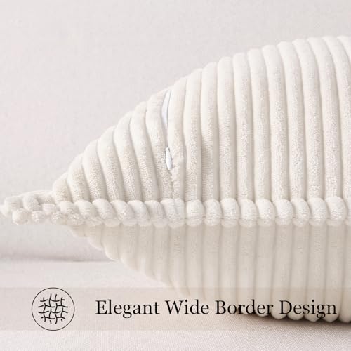 Mecatny Corduroy Christmas Throw Pillow Covers 18x18 Set of 2, Neutral Decorative Soft Boho Couch Pillow Covers with Broadside for Sofa Living Room, Cream White - Image 4