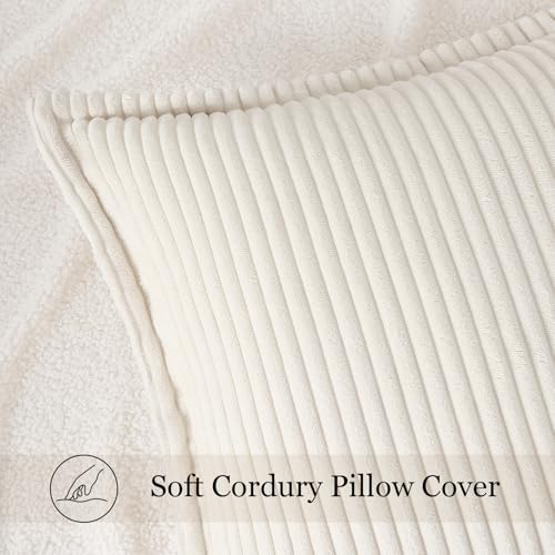 Mecatny Corduroy Christmas Throw Pillow Covers 18x18 Set of 2, Neutral Decorative Soft Boho Couch Pillow Covers with Broadside for Sofa Living Room, Cream White - Image 3