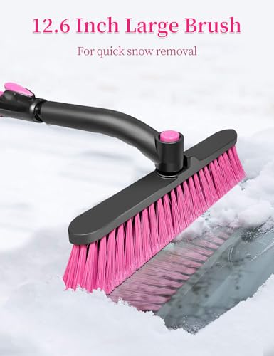 HEEYA Snow Brush for Car Extendable Snow Brush and Ice Scraper with Foam Grip Car Window Scraper for Snow and Ice for SUV Truck Auto Jeep RV Vehicle Windshield Pink - Image 3