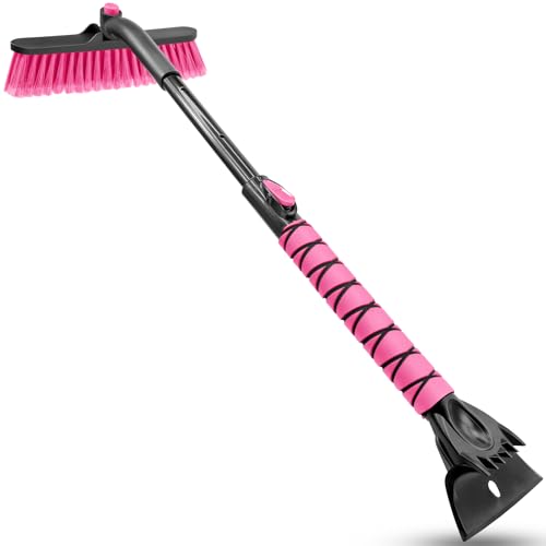 HEEYA Snow Brush for Car Extendable Snow Brush and Ice Scraper with Foam Grip Car Window Scraper for Snow and Ice for SUV Truck Auto Jeep RV Vehicle Windshield Pink - Image 1