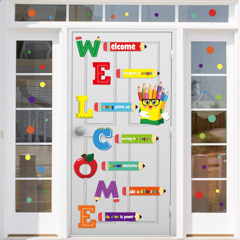 Cinrobiye Welcome Window Door Clings StickersWelcome Poster for Classrooms Door Decorations Back to School Party Teachers Supplies for Preschool Kindergarten Elementary Wall Glass Blackboard Decor