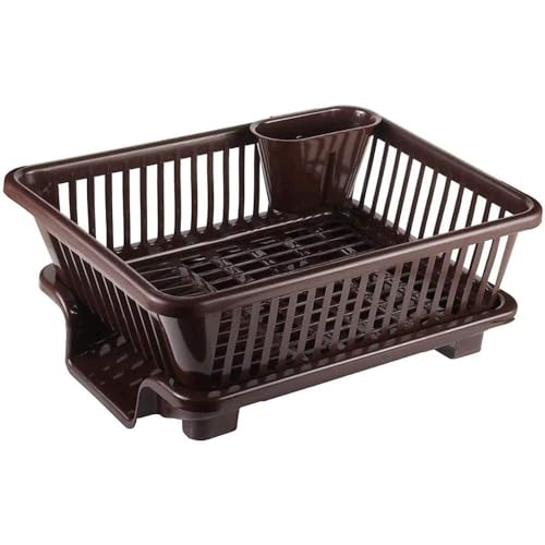 Raawan 3 in 1 Large Durable Plastic Kitchen Sink Dish Rack Drainer Drying Rack Washing Basket with Tray for Kitchen, Dish Rack Organizers, Utensils Tools Cutlery (Brown) - Image 1