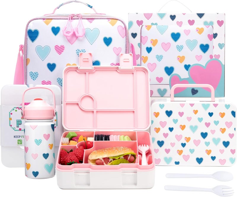 Oruiji Kids Bento Lunch Box with 6 Compartments Girls Lunch Box with Lunch Bag,Stainless Steel Water Bottle,Ice Pack & Utensils Set,Birthday Gifts for Ages 3-12 Back to School Toddler Girls - Image 1