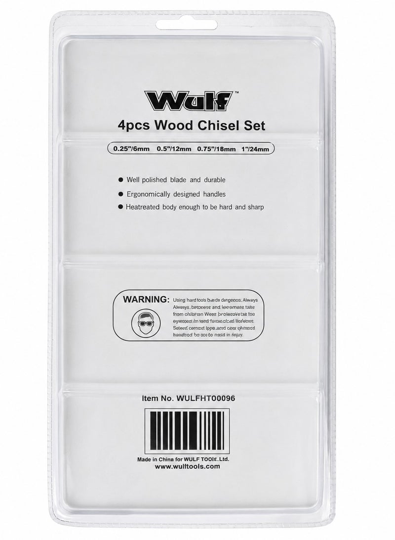 WULF 4-Piece Wood Chisel Set 0.25-Inch to 1-Inch with Hardened Steel Blades & Ergonomic Wooden Handles, Professional Woodworking Chisel Kit for Carpentry, Wood Carving, Furniture Repair & DIY Projects - Image 2