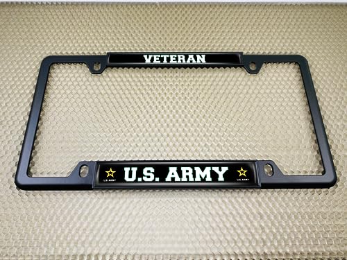 BestLicensePlateFrames [Officially Licensed Product] - Veteran U.S. Army with Star Logo - Domed Custom-Made Personalized Narrow (Thin) Top 4 Hole Metal Car License Plate Frame with Free caps - Black (Quantity: 1 Frame) - Image 4