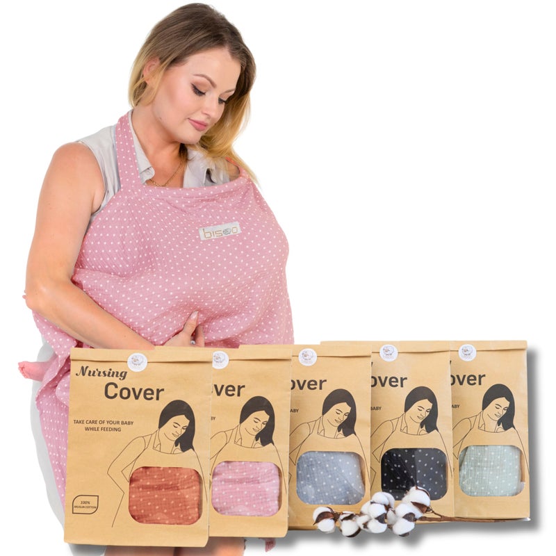 Bisoo Nursing Cover - Adjustable 100% Muslin for a Breathable Privacy While Breastfeeding Your Newborn - Bag Included (Baby Pink) - Image 1