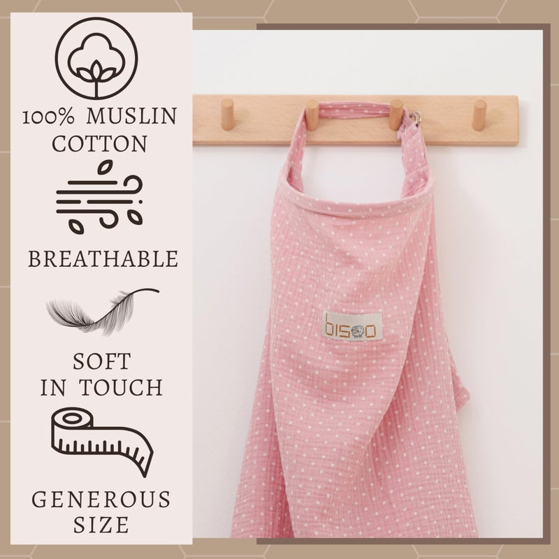 Bisoo Nursing Cover - Adjustable 100% Muslin for a Breathable Privacy While Breastfeeding Your Newborn - Bag Included (Baby Pink) - Image 2