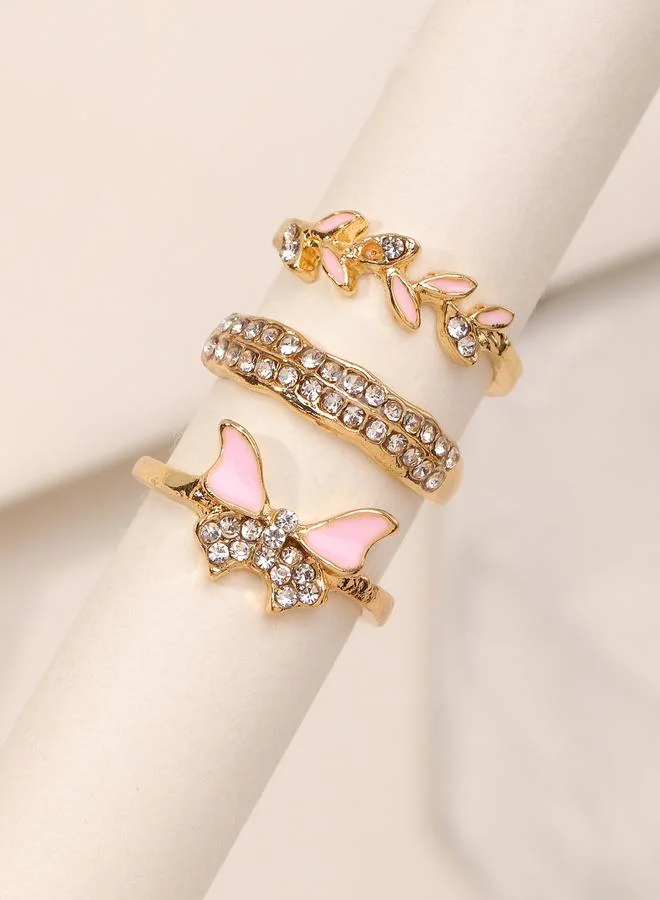 Girls Set of 3 - Embellished Adjustable Rings